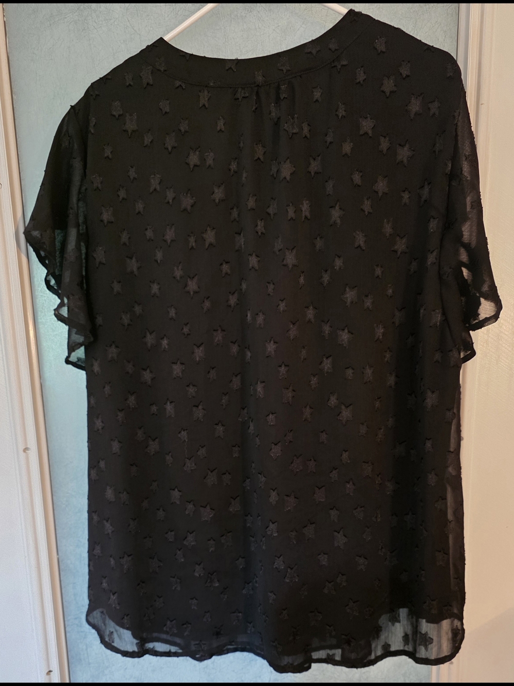 Star Mesh Gathered Ruffle Sleeve Blouse - Picture 2 of 5